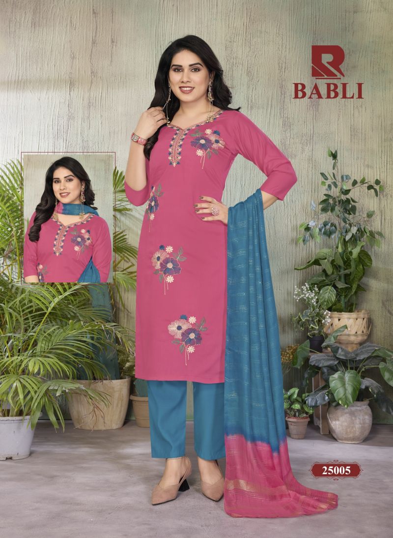Raashi Babli Roman Silk Embroidered Kurti With Bottom Dupatta Collection — Wholesale Kurtis, RAASHI wholesale from Surat — view 5