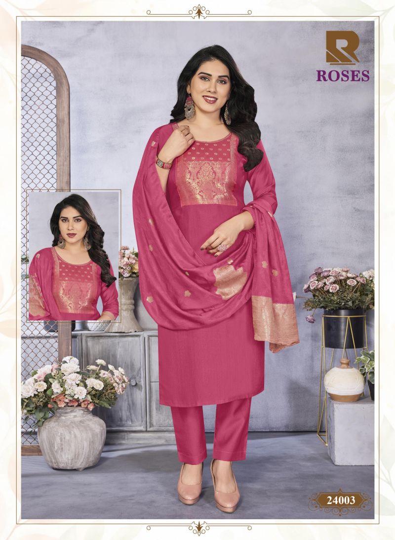 Raashi Roses Wholesale Roman Silk Embroidered Kurti With Bottom Dupatta Collection — Wholesale Kurtis, RAASHI wholesale from Surat — view 5