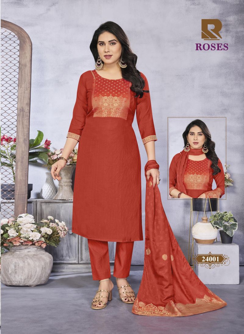 Raashi Roses Wholesale Roman Silk Embroidered Kurti With Bottom Dupatta Collection