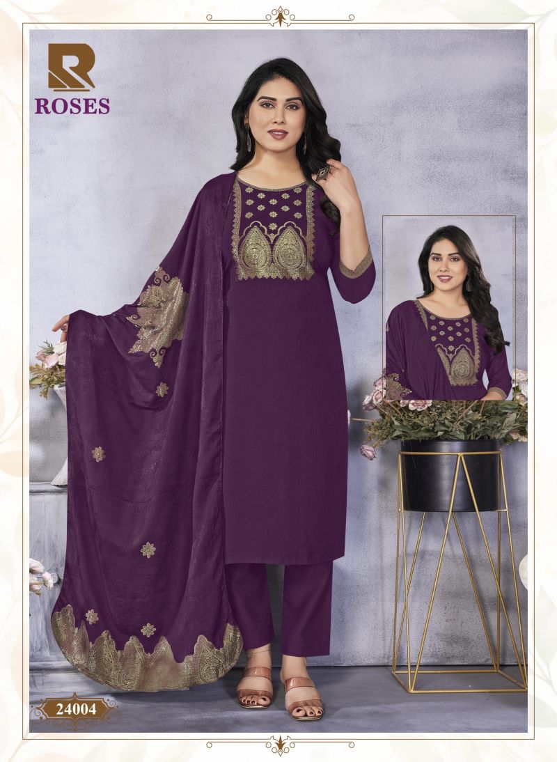 Raashi Roses Wholesale Roman Silk Embroidered Kurti With Bottom Dupatta Collection — Wholesale Kurtis, RAASHI wholesale from Surat — view 4