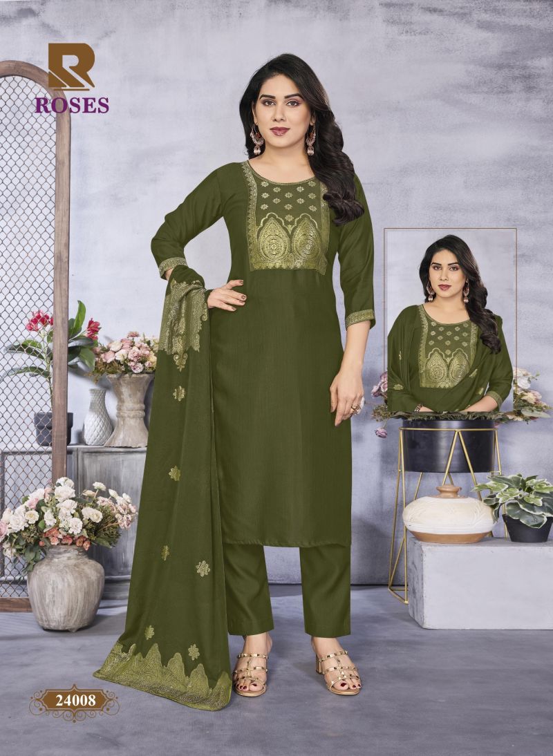 Raashi Roses Wholesale Roman Silk Embroidered Kurti With Bottom Dupatta Collection — Wholesale Kurtis, RAASHI wholesale from Surat — view 3