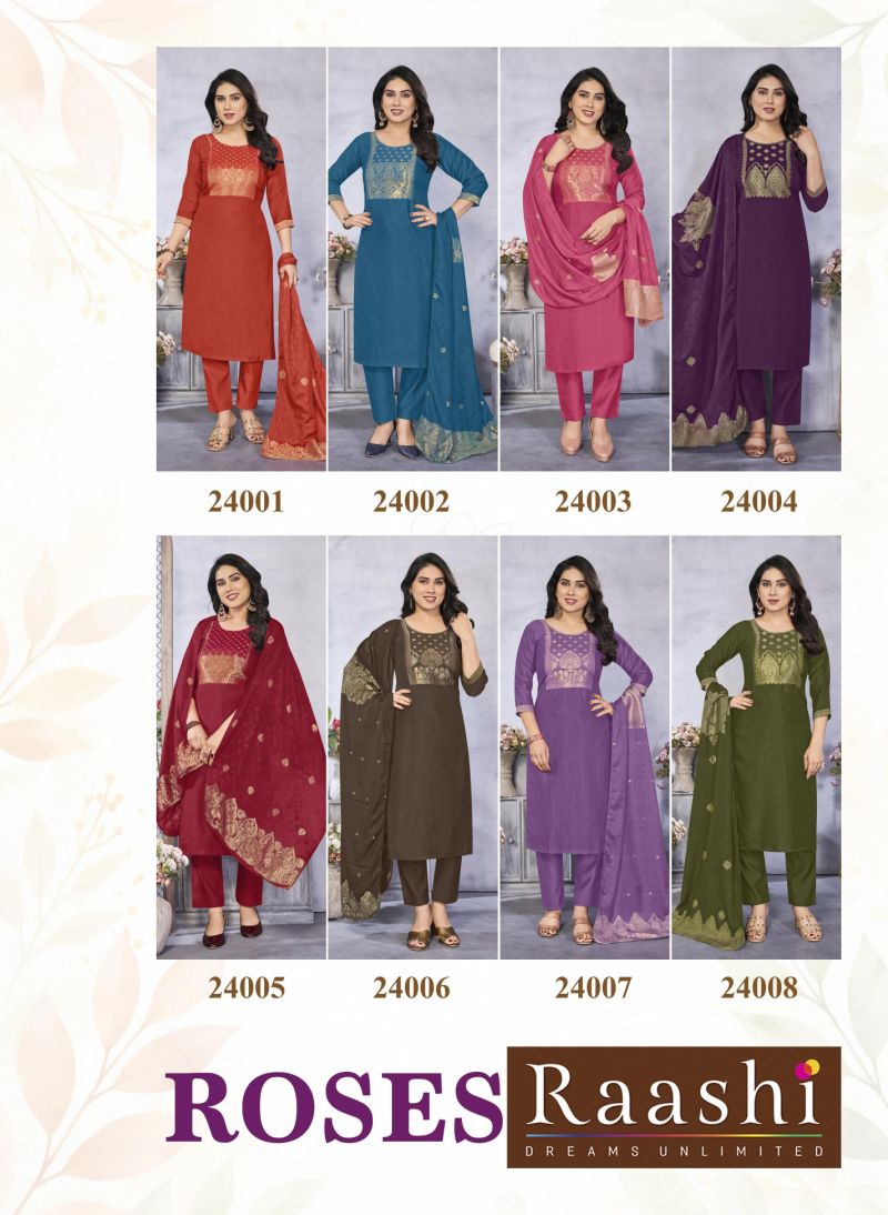 Raashi Roses Wholesale Roman Silk Embroidered Kurti With Bottom Dupatta Collection — Wholesale Kurtis, RAASHI wholesale from Surat — view 9