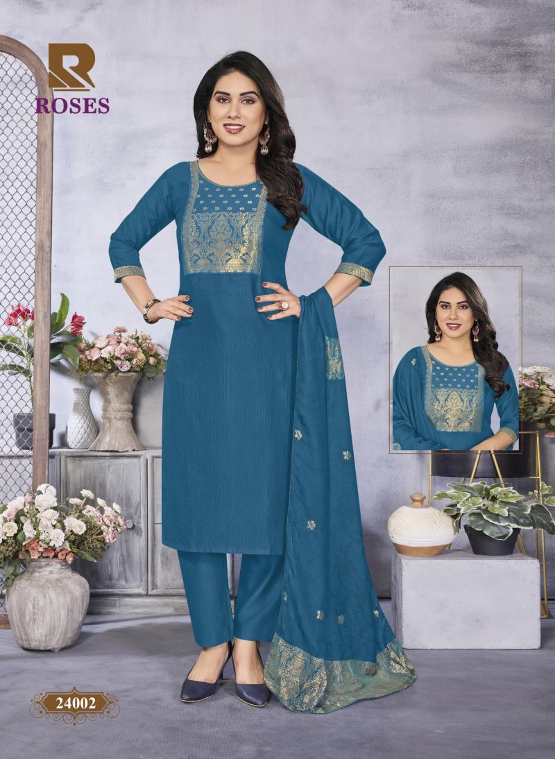 Raashi Roses Wholesale Roman Silk Embroidered Kurti With Bottom Dupatta Collection — Wholesale Kurtis, RAASHI wholesale from Surat — view 7