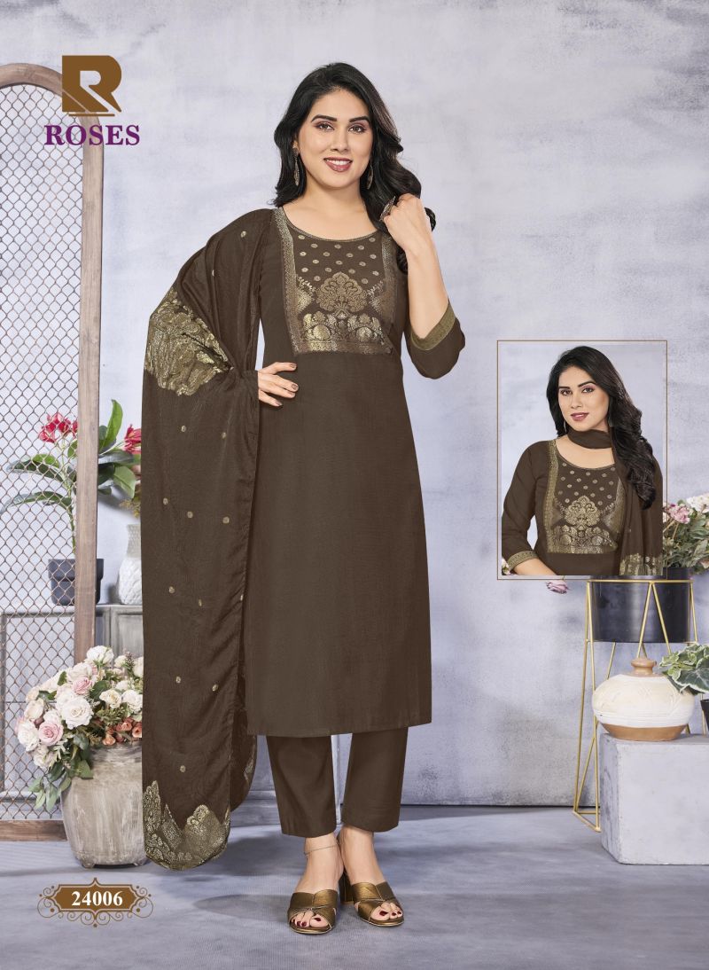 Raashi Roses Wholesale Roman Silk Embroidered Kurti With Bottom Dupatta Collection — Wholesale Kurtis, RAASHI wholesale from Surat — view 6