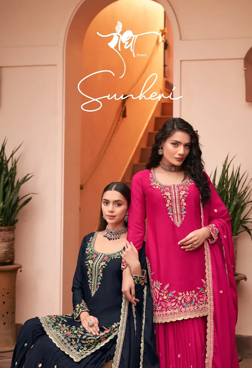 Radha Trendz Sunheri Premium Blooming Chinon Embroidered Piece Stitched Suit Set — Wholesale Kurtis, Radha Trendz wholesale from Surat — view 2