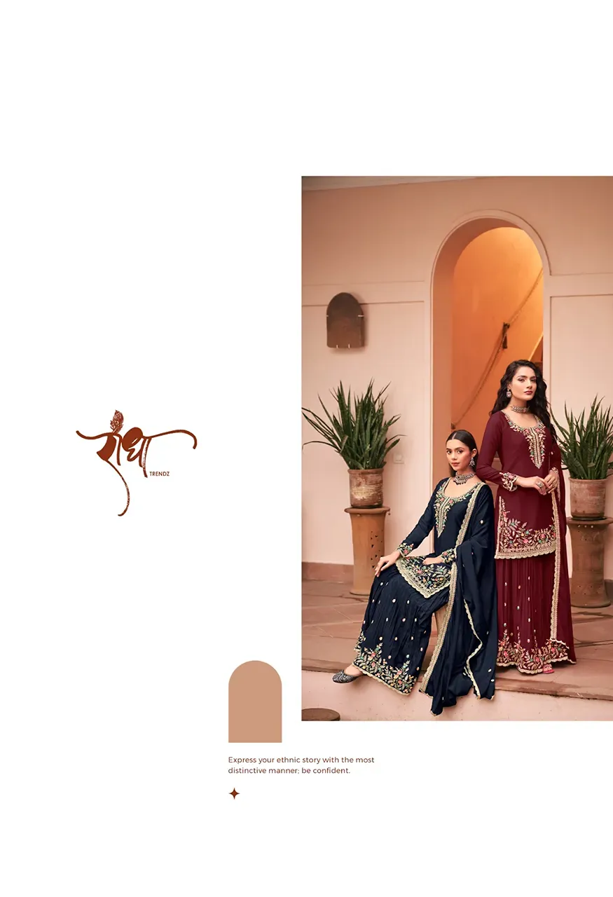 Radha Trendz Sunheri Premium Blooming Chinon Embroidered Piece Stitched Suit Set — Wholesale Kurtis, Radha Trendz wholesale from Surat — view 12