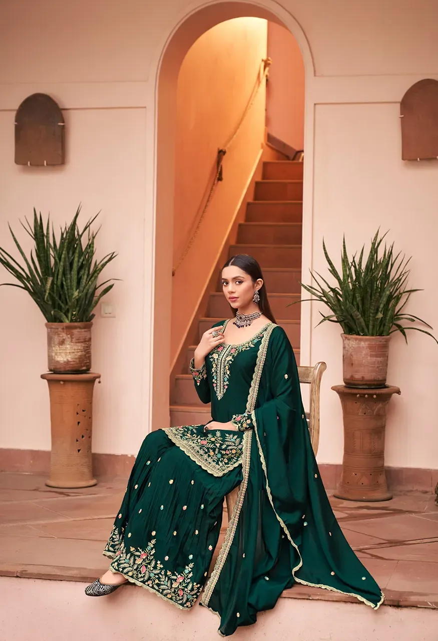 Radha Trendz Sunheri Premium Blooming Chinon Embroidered Piece Stitched Suit Set — Wholesale Kurtis, Radha Trendz wholesale from Surat — view 6