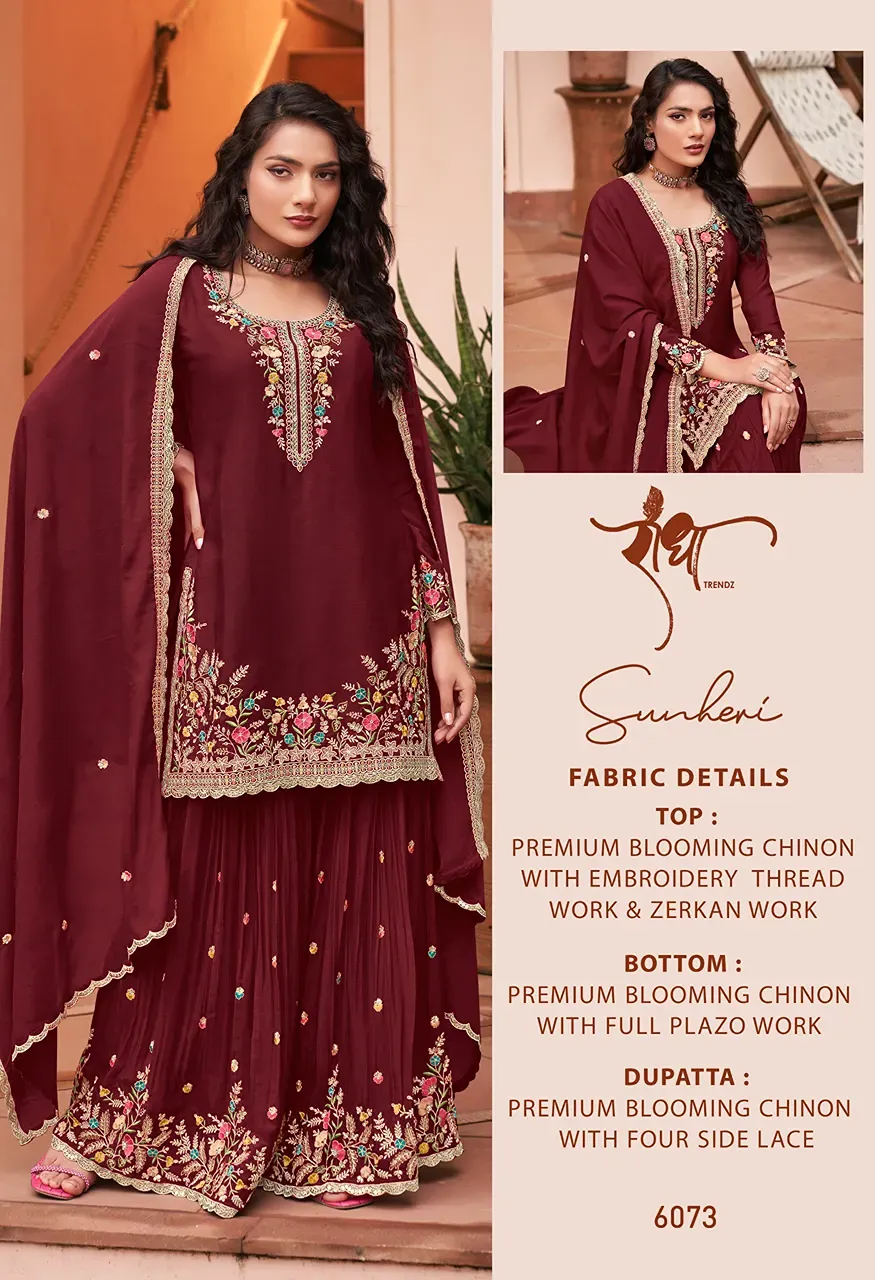 Radha Trendz Sunheri Premium Blooming Chinon Embroidered Piece Stitched Suit Set — Wholesale Kurtis, Radha Trendz wholesale from Surat — view 8