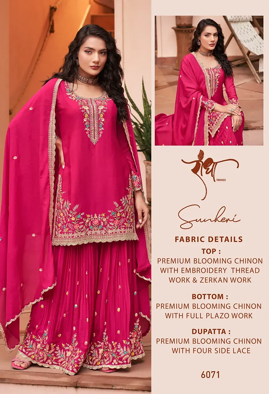 Radha Trendz Sunheri Premium Blooming Chinon Embroidered Piece Stitched Suit Set — Wholesale Kurtis, Radha Trendz wholesale from Surat — view 3