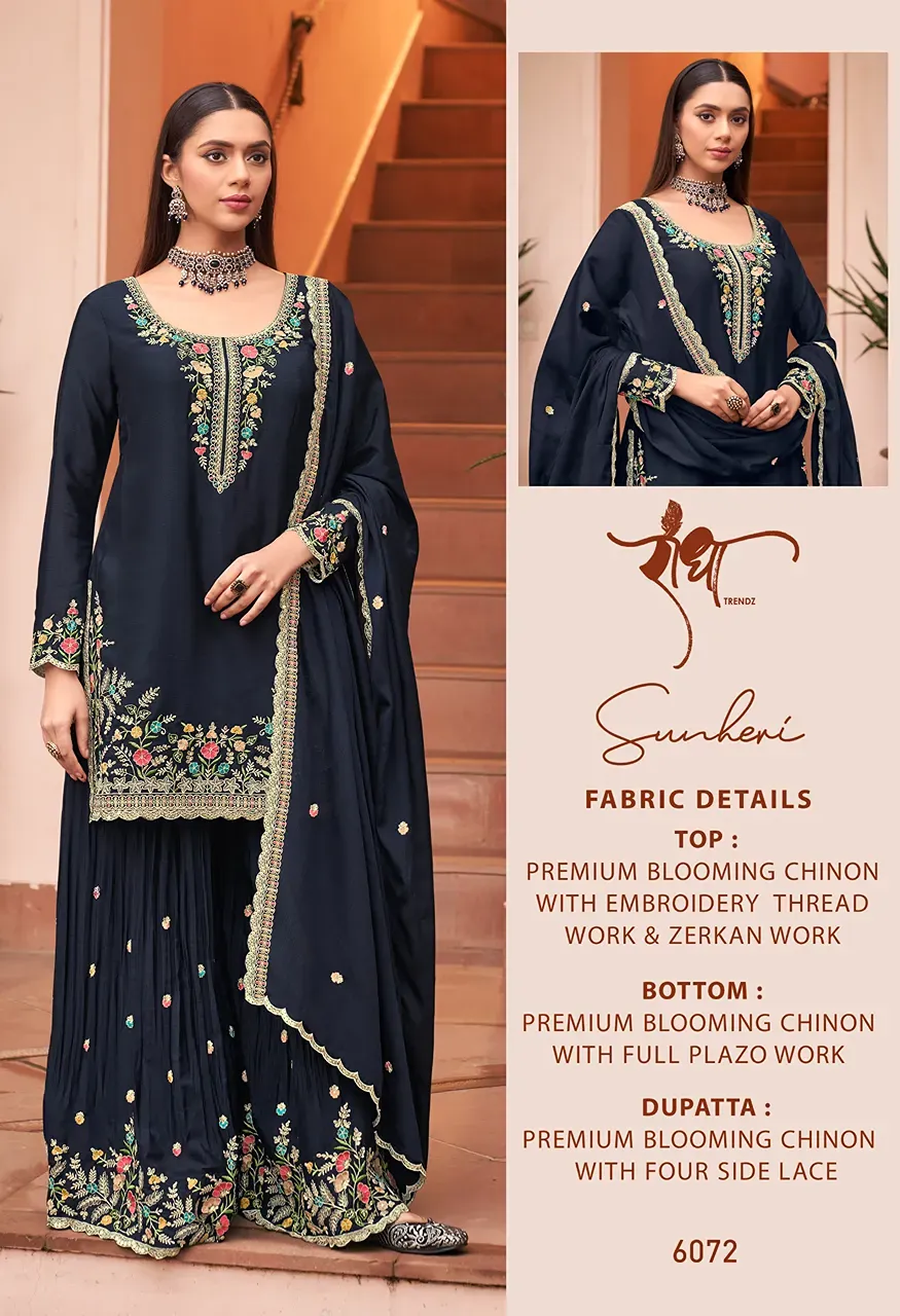 Radha Trendz Sunheri Premium Blooming Chinon Embroidered Piece Stitched Suit Set — Wholesale Kurtis, Radha Trendz wholesale from Surat — view 7