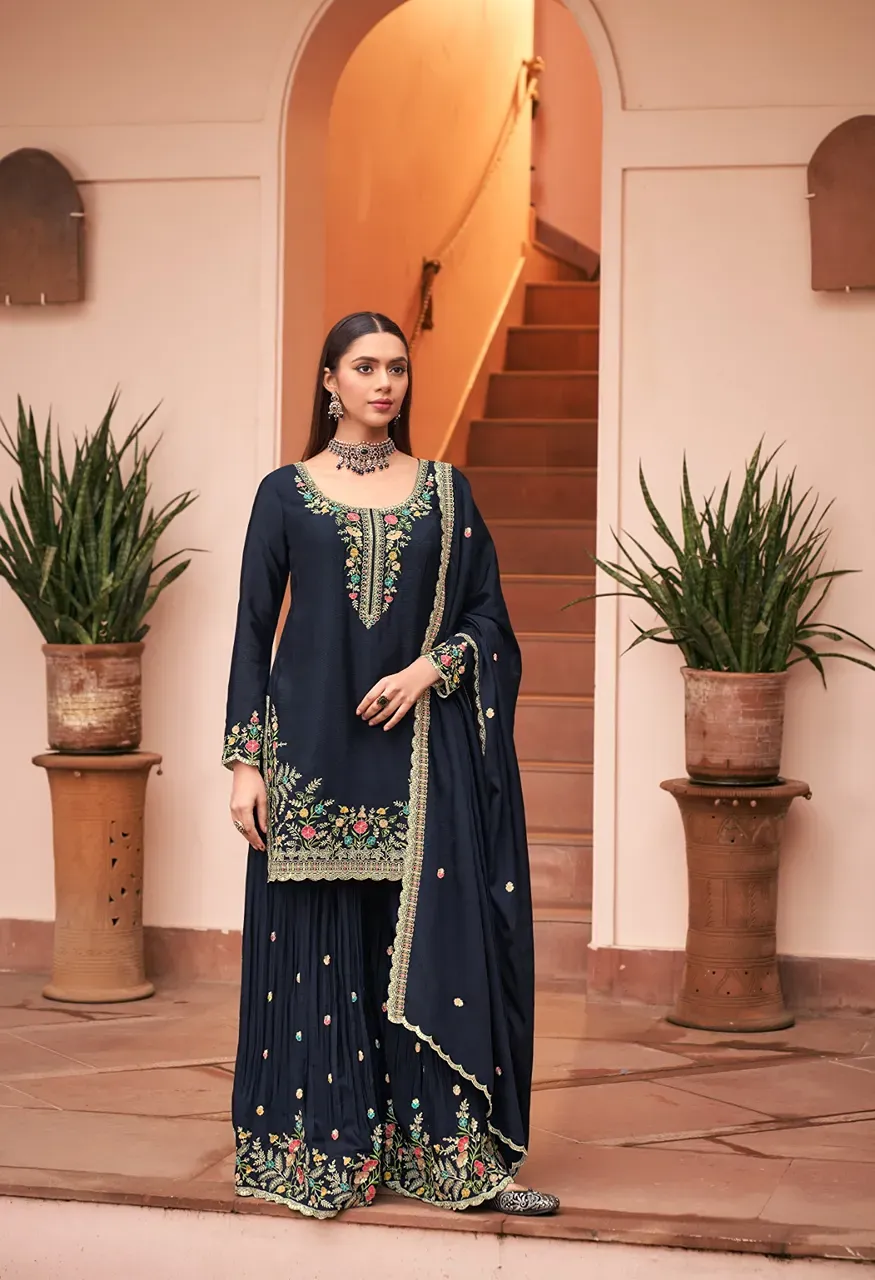 Radha Trendz Sunheri Premium Blooming Chinon Embroidered Piece Stitched Suit Set
