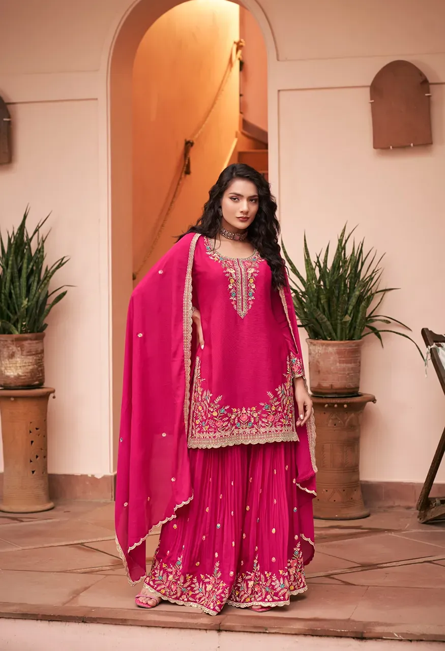 Radha Trendz Sunheri Premium Blooming Chinon Embroidered Piece Stitched Suit Set — Wholesale Kurtis, Radha Trendz wholesale from Surat — view 4