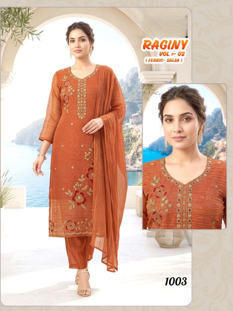 Raginy Vol 2 Heavy Salsa With Handworked Kurti Set Collection