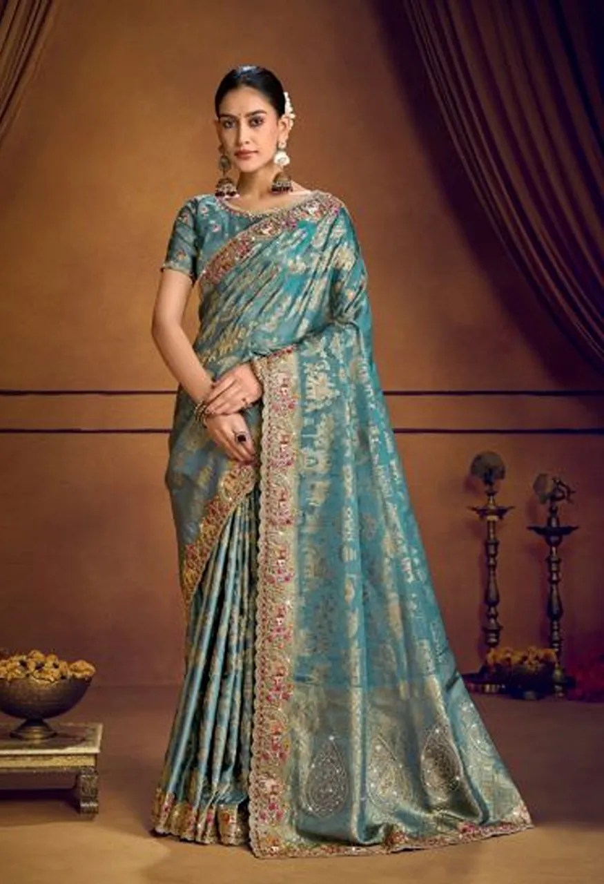 Rajguru Kalpi Zari Tissue Silk Embroidered Designer Saree Collection — Wholesale Sarees, Rajguru wholesale from Surat — view 3