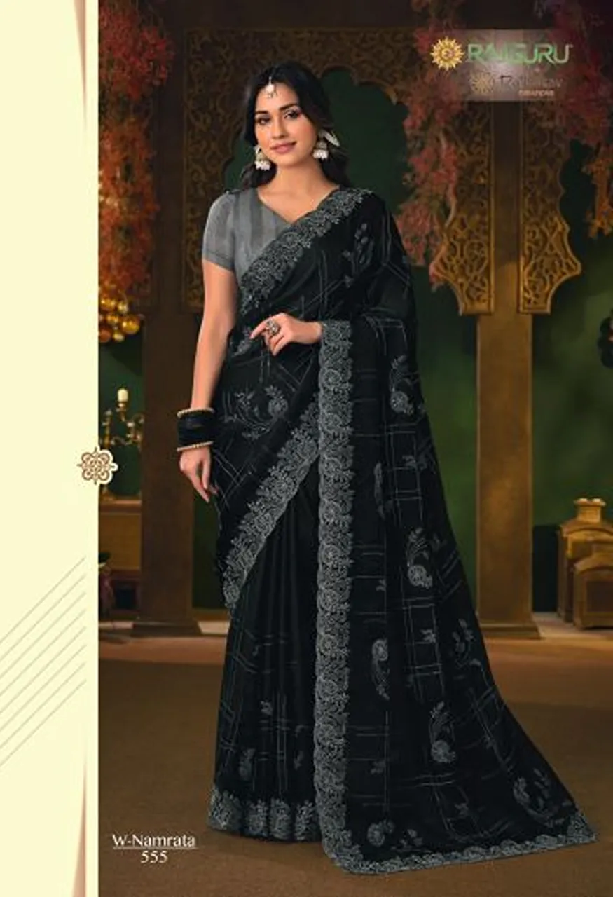 Rajguru Namrata Vol 3 Wholesale Silk Chiffon Embroidered Designer Saree Collection — Designer Partywear Sarees, Rajguru wholesale from Surat — Photo 3