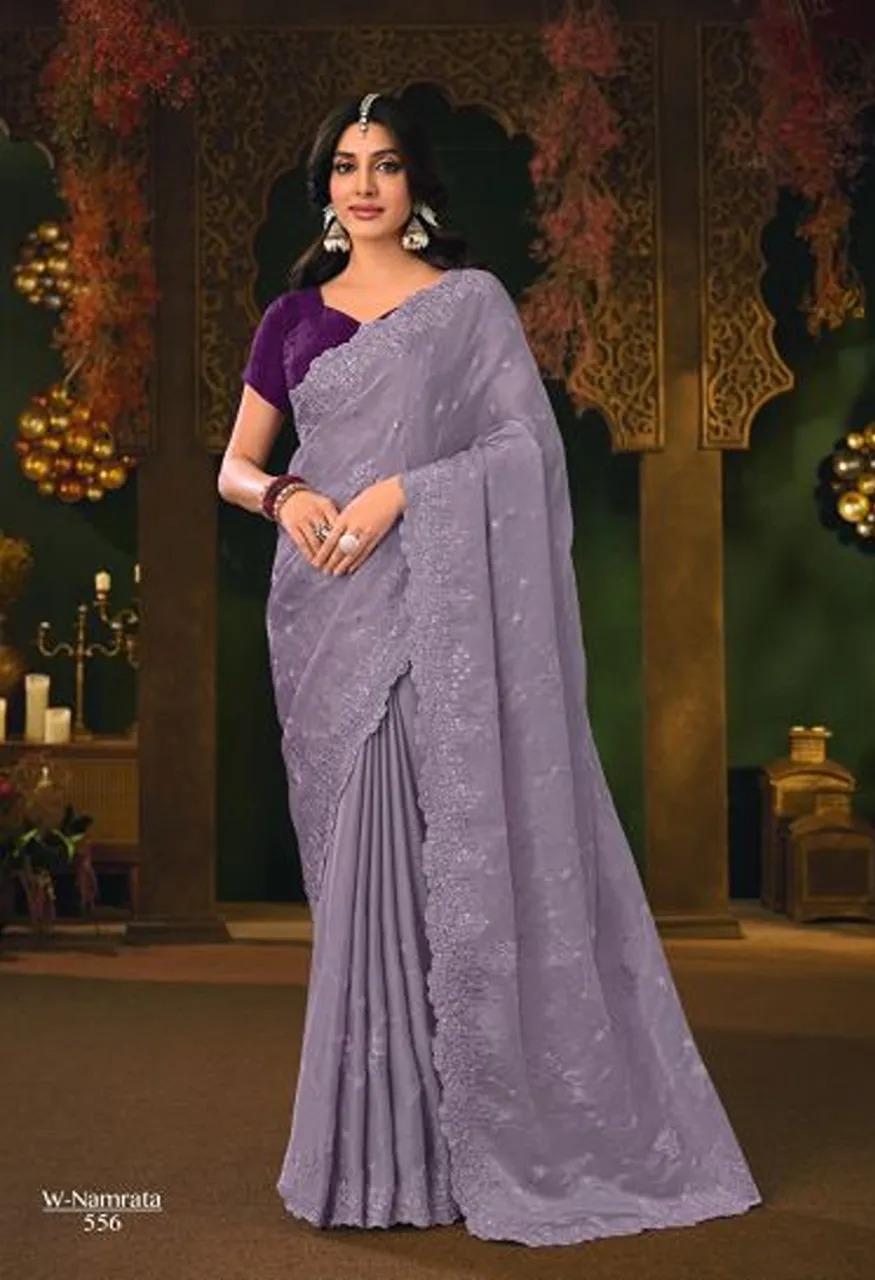 Rajguru Namrata Vol 3 Wholesale Silk Chiffon Embroidered Designer Saree Collection — Designer Partywear Sarees, Rajguru wholesale from Surat — Photo 7