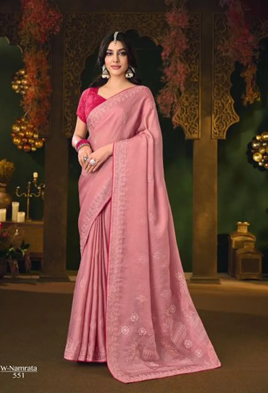 Rajguru Namrata Vol 3 Wholesale Silk Chiffon Embroidered Designer Saree Collection — Designer Partywear Sarees, Rajguru wholesale from Surat — Photo 5