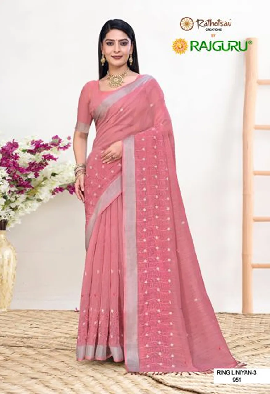 Rajguru Rang Liniyan Vol 3 Linen Embroidered Saree Collection — Designer Partywear Sarees, Rajguru wholesale from Surat — Photo 3