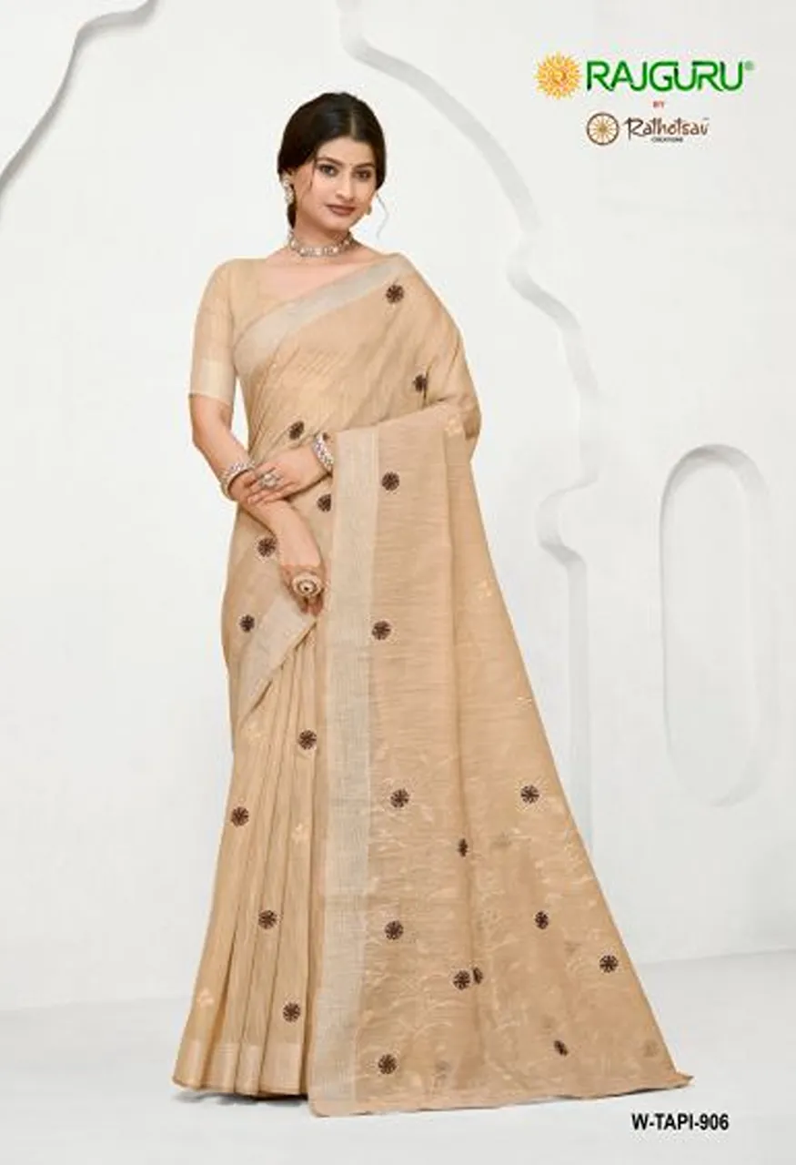 Rajguru Tapi Semi Cotton Thread Work Saree Catalog — Festival Sarees, Rajguru wholesale from Surat — Photo 3