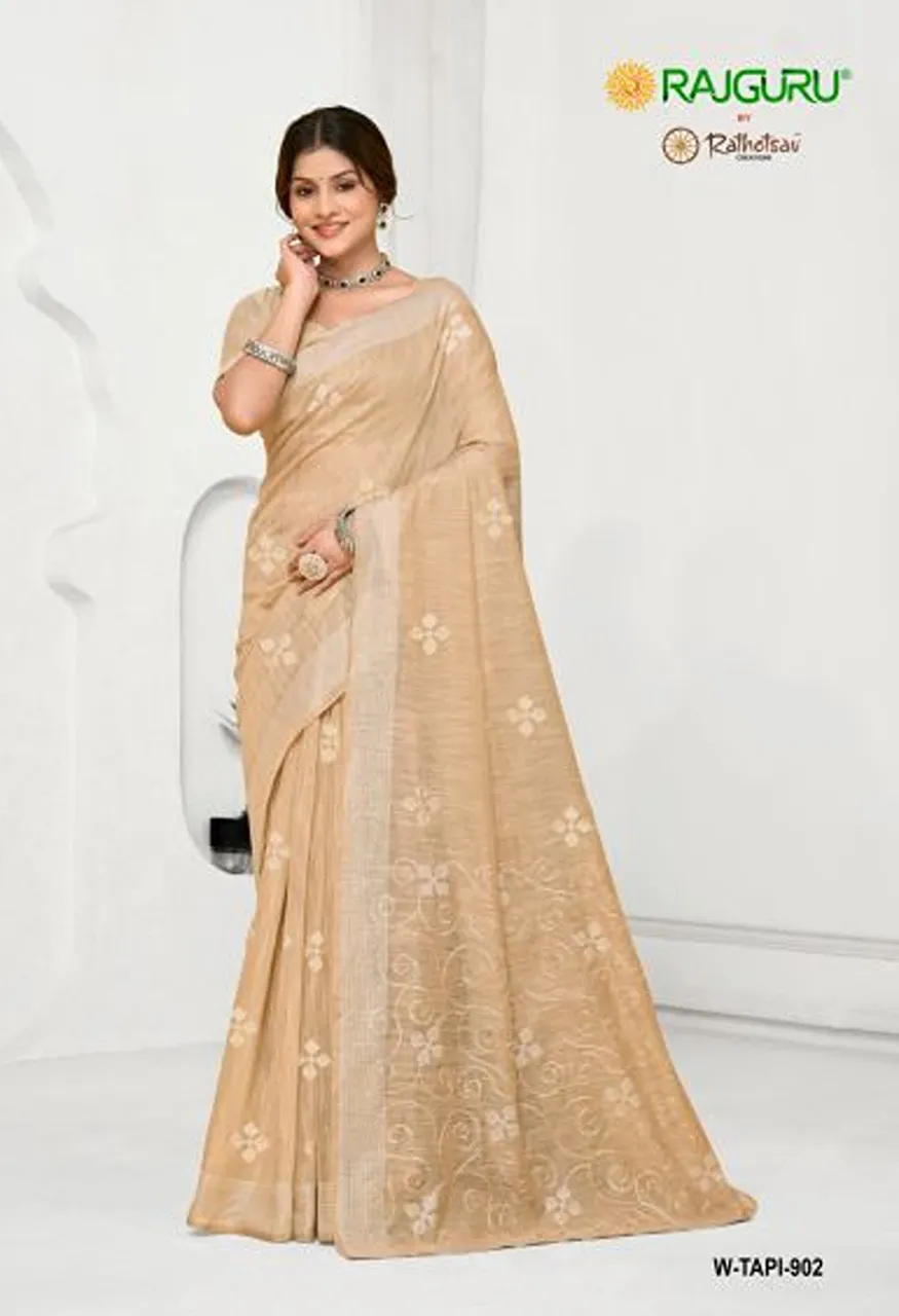Rajguru Tapi Semi Cotton Thread Work Saree Catalog — Festival Sarees, Rajguru wholesale from Surat — Photo 5