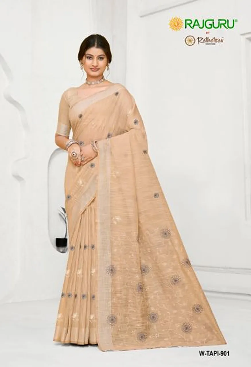 Rajguru Tapi Semi Cotton Thread Work Saree Catalog — Festival Sarees, Rajguru wholesale from Surat — Photo 4