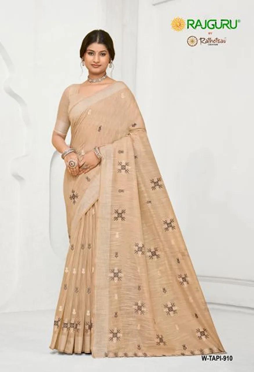 Rajguru Tapi Semi Cotton Thread Work Saree Catalog — Festival Sarees, Rajguru wholesale from Surat — Photo 9