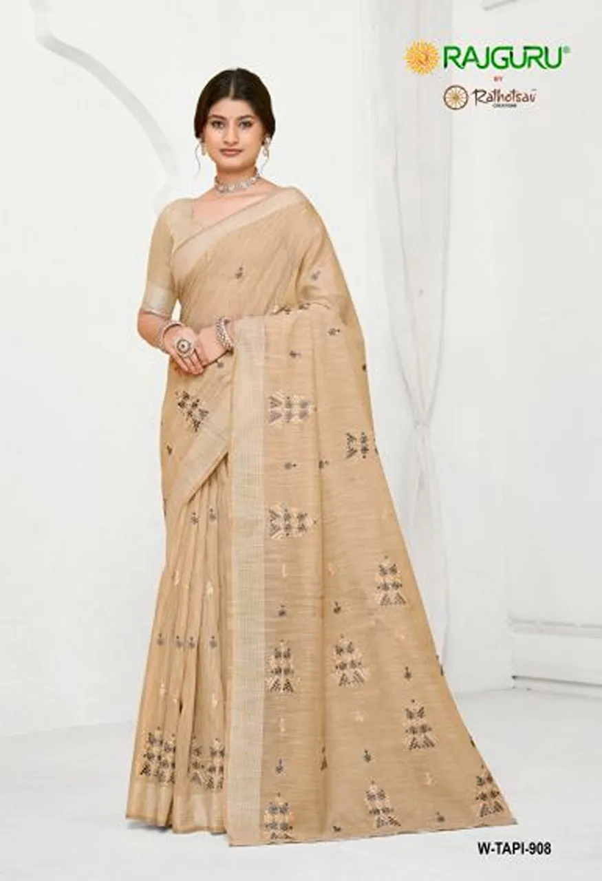 Rajguru Tapi Semi Cotton Thread Work Saree Catalog — Festival Sarees, Rajguru wholesale from Surat — Photo 8