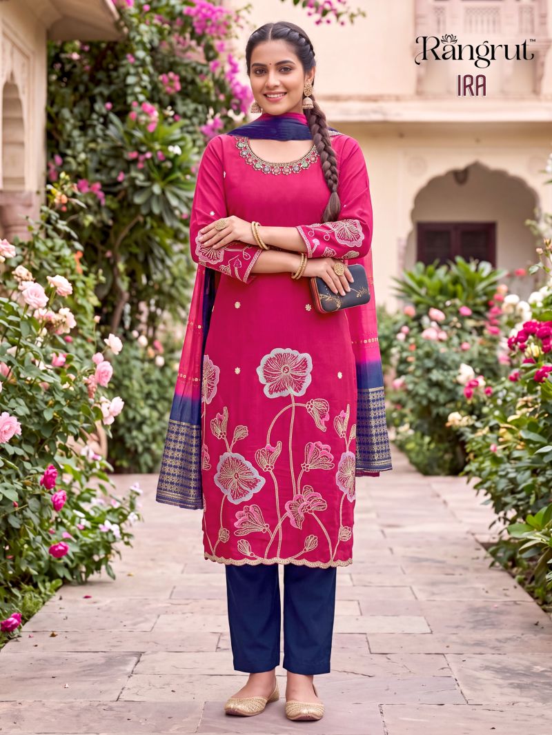 Rangrut Ira Roman Silk Sequence Embroidered Salwar Kameez Collection — Wholesale Salwar Suits, Banwery wholesale from Surat — view 3