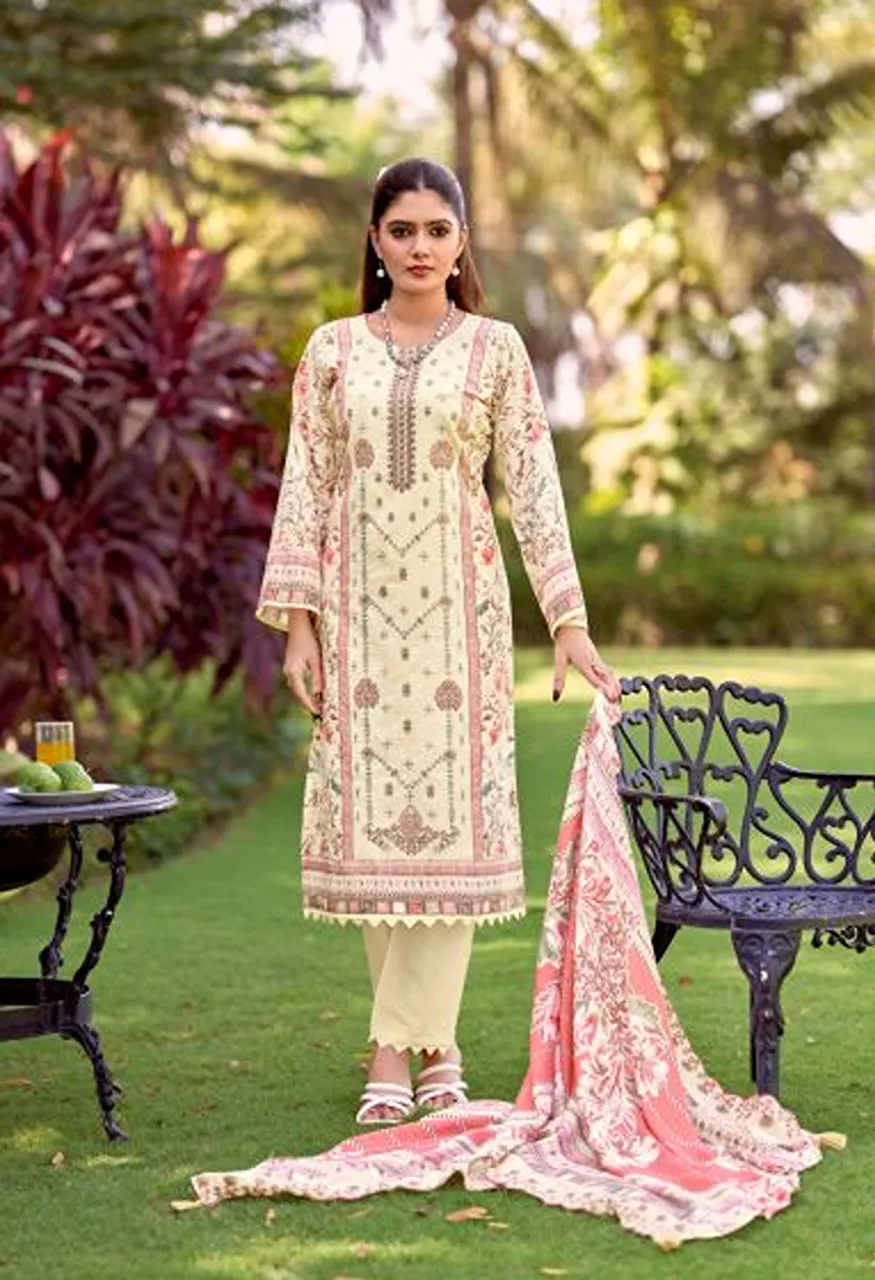 Riaz Arts Bin Saeed Vol 18 Cotton Cambric Lawn Printed Dress Material