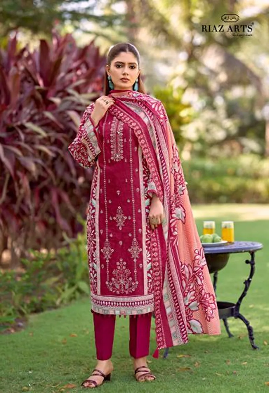 Riaz Arts Bin Saeed Vol 18 Cotton Cambric Lawn Printed Dress Material — Wholesale Salwar Suits, Mumtaz Arts wholesale from Surat — view 5