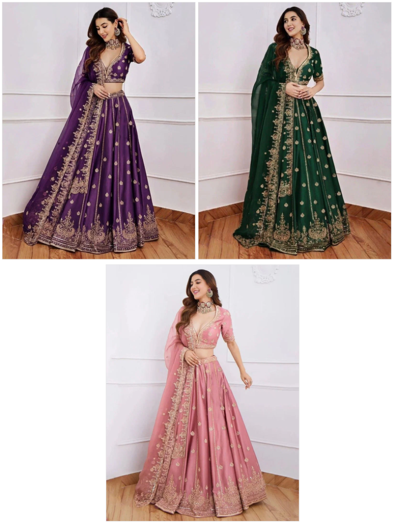 S Mahi 125 Malai Satin Seuqnece Worked Designer Lehenga Choli — Lehenga, Vardan Ethnic wholesale from Surat — Photo 4