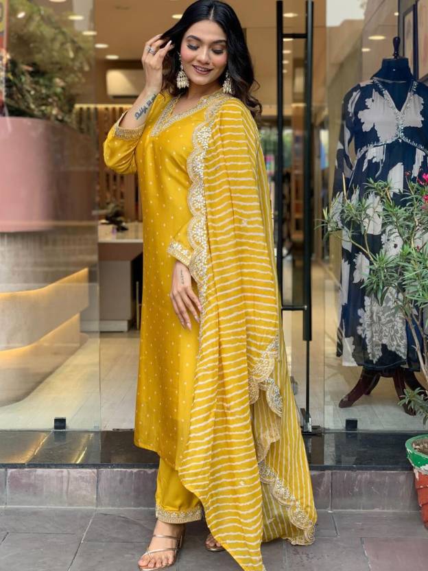 S Mahi 138 Viscose Chanderi Embroidered Kurti With Bottom Duaptta Catalog