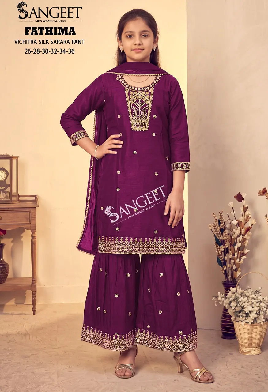 Sangeet Fathima Vichitra Blooming Silk Top Pant Dupatta Sarara Plazzo Set