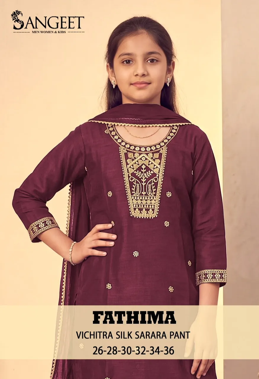 Sangeet Fathima Vichitra Blooming Silk Top Pant Dupatta Sarara Plazzo Set — Kid's Wear, Sangeet wholesale from Surat — view 6