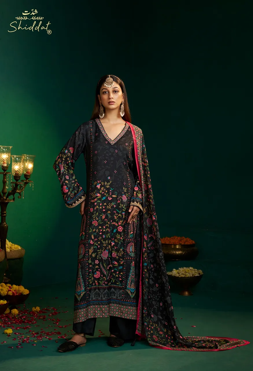 Shiddat Enzo 501 Digital Printed Viscose Muslin Suit Set with Embroidery Dupatta — Wholesale Dress Material, Shiddat wholesale from Surat — Photo 3