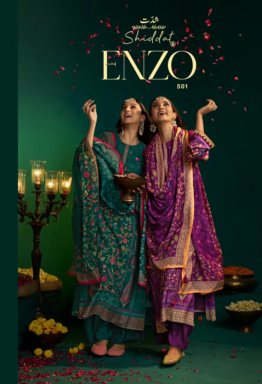 Shiddat Enzo 501 Digital Printed Viscose Muslin Suit Set with Embroidery Dupatta — Wholesale Dress Material, Shiddat wholesale from Surat — Photo 9