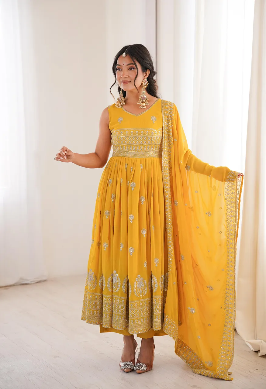 SP-91 Designer Embroidered Sequins Work Anarkali Suit with Pant & Dupatta Set — Wholesale Kurtis, SP wholesale from Surat — Photo 2