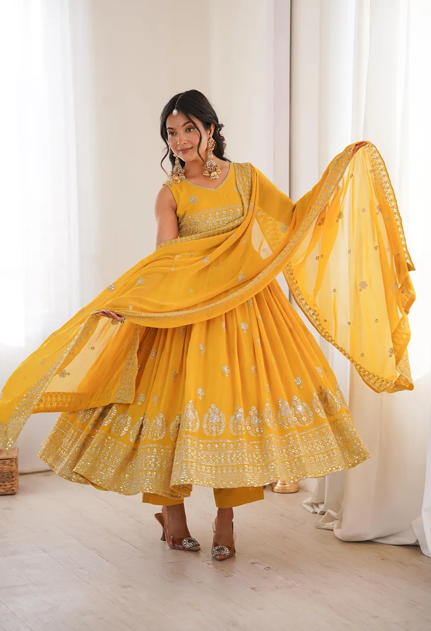 SP-91 Designer Embroidered Sequins Work Anarkali Suit with Pant & Dupatta Set — Wholesale Kurtis, SP wholesale from Surat — Photo 3