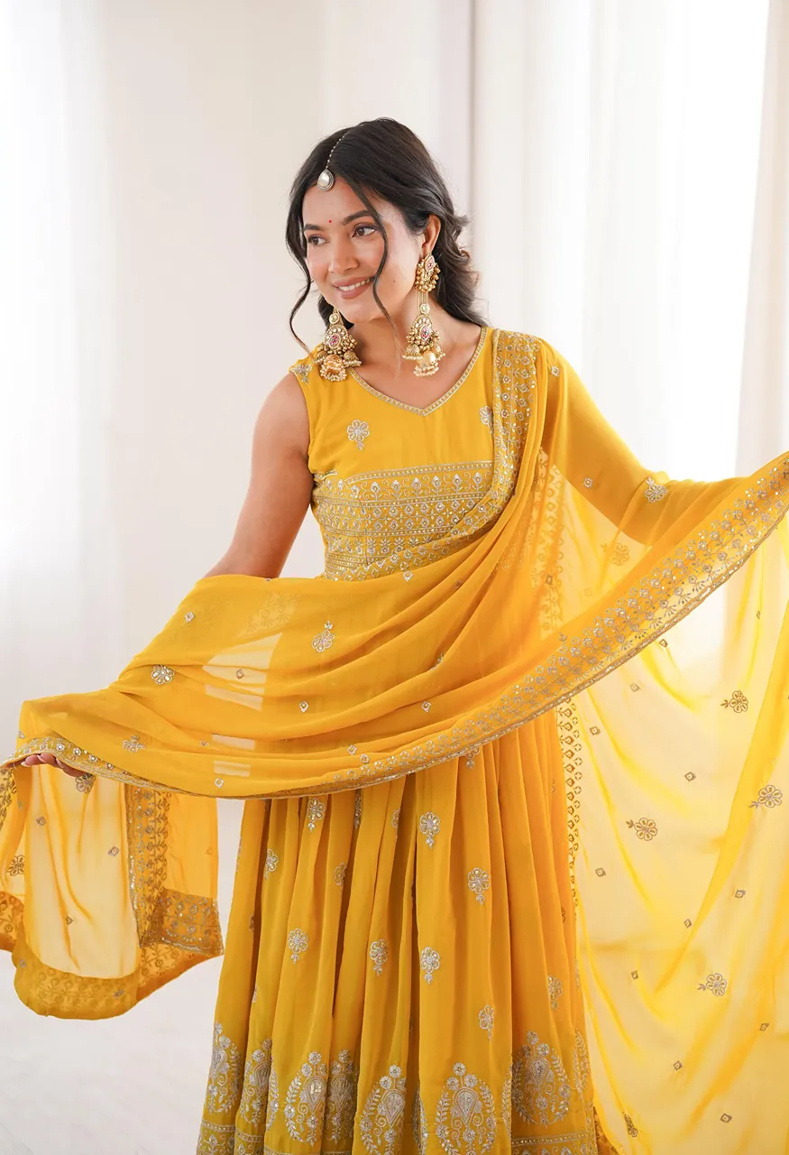 SP-91 Designer Embroidered Sequins Work Anarkali Suit with Pant & Dupatta Set — Wholesale Kurtis, SP wholesale from Surat — Photo 8