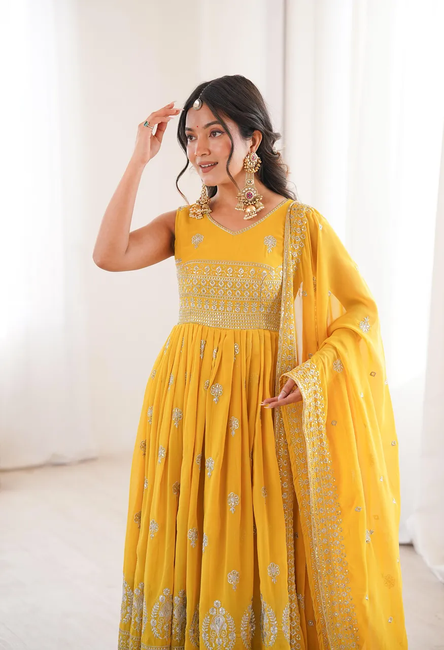 SP-91 Designer Embroidered Sequins Work Anarkali Suit with Pant &amp; Dupatta Set