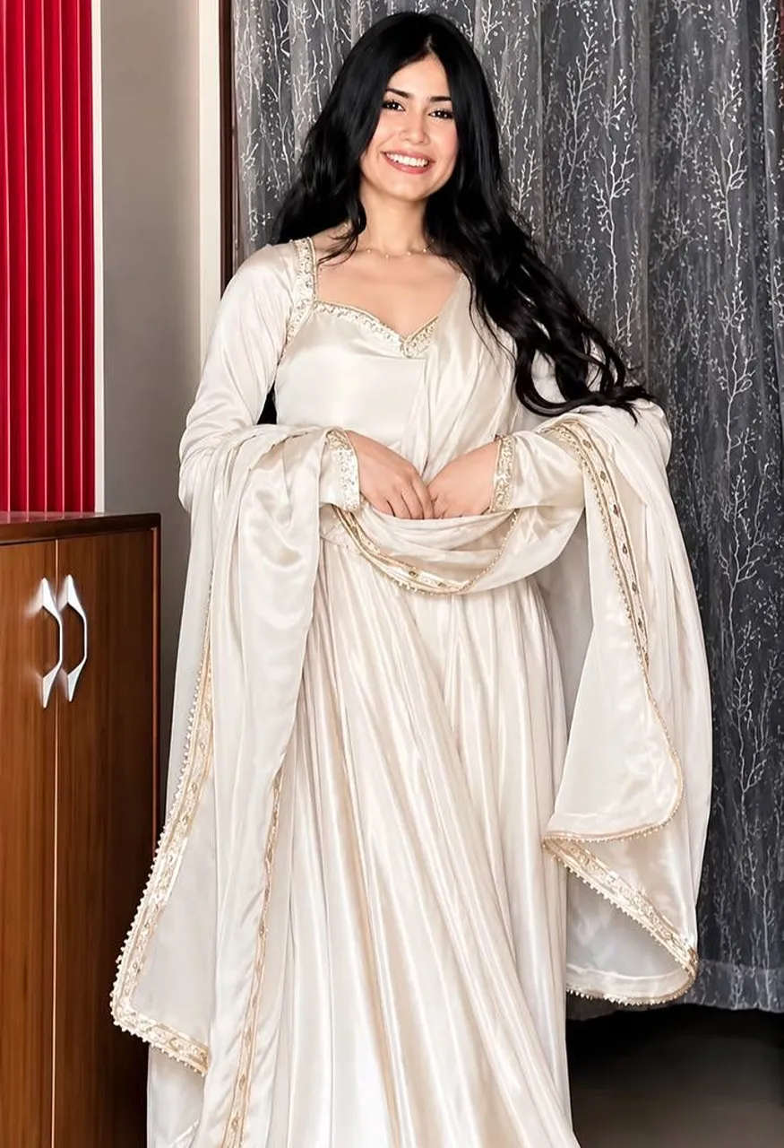 SSR 551 Heavy Upada Silk Embroidered Gown Set with Pant Dupatta — Gown, Vardan Ethnic wholesale from Surat — Photo 4