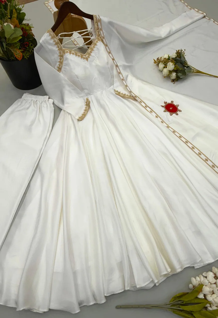 SSR 551 Heavy Upada Silk Embroidered Gown Set with Pant Dupatta — Gown, Vardan Ethnic wholesale from Surat — Photo 5