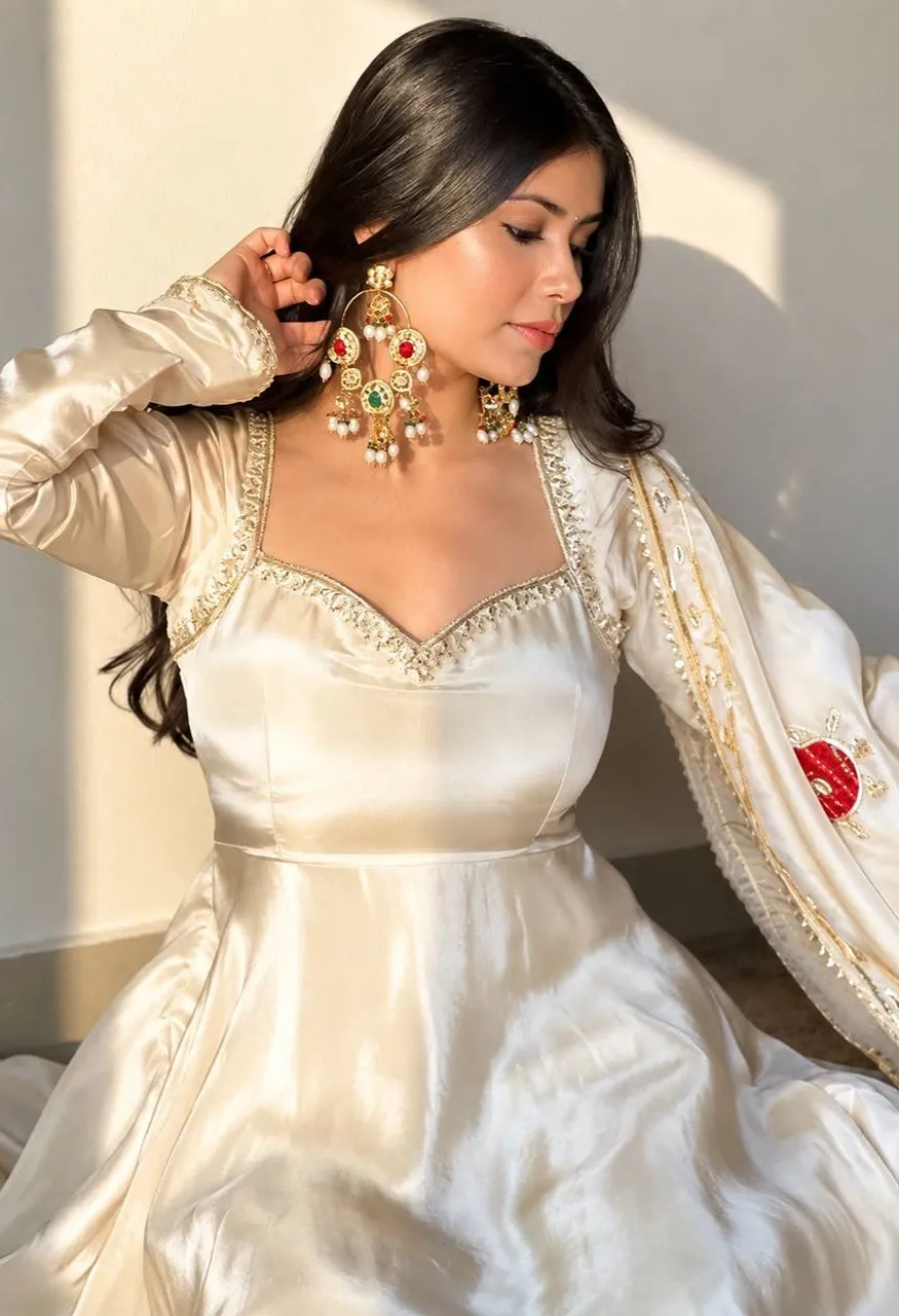 SSR 551 Heavy Upada Silk Embroidered Gown Set with Pant Dupatta — Gown, Vardan Ethnic wholesale from Surat — Photo 6