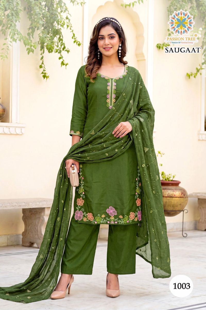 Saugaat Vol 1 By Passion Tree Mal Chanderi Embroidered Kurti With Bottom Dupatta