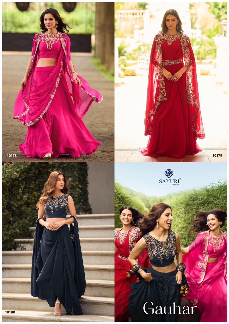 Sayuri Gauhar Real Georgette Embroidered Indo Western Collection — Indo Western, Sayuri Designer wholesale from Surat — view 3