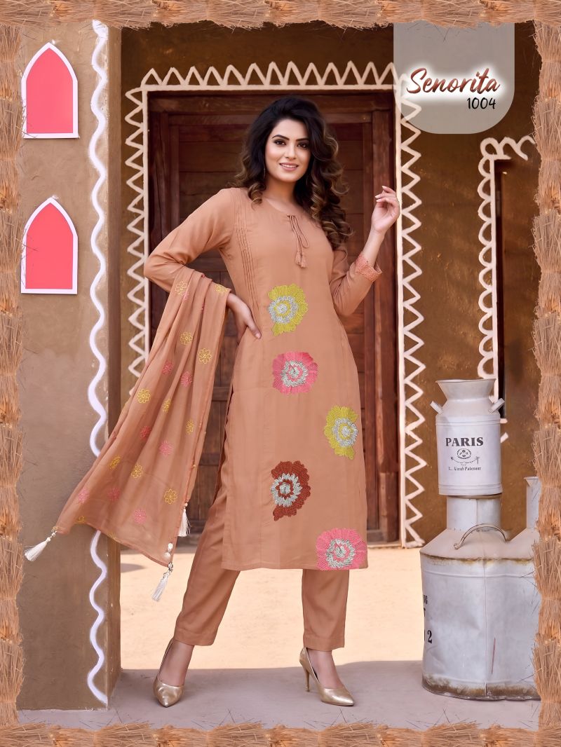 Senorita Vol 2 Mul Chanderi Embroidered Kurti Set Collection — Wholesale Kurtis, Vardan Ethnic wholesale from Surat — Photo 8