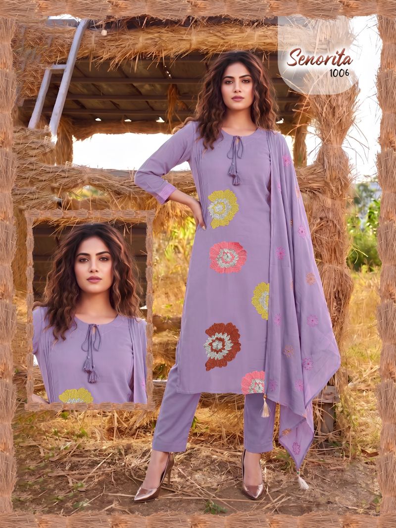 Senorita Vol 2 Mul Chanderi Embroidered Kurti Set Collection