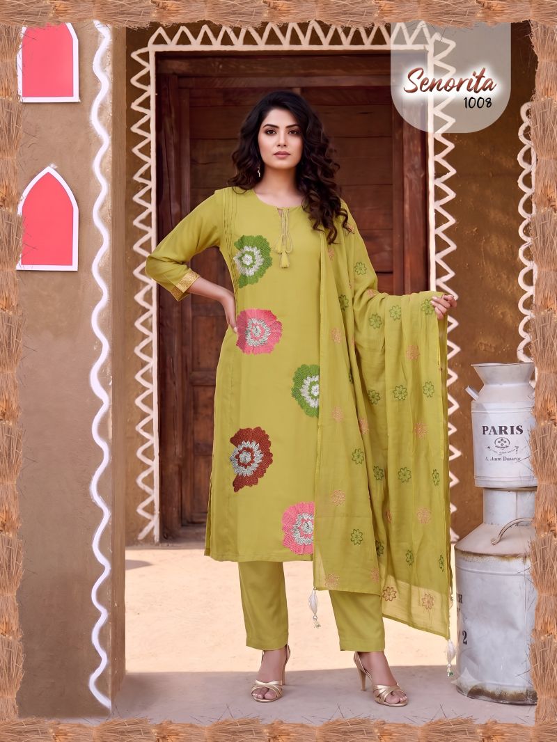 Senorita Vol 2 Mul Chanderi Embroidered Kurti Set Collection — Wholesale Kurtis, Vardan Ethnic wholesale from Surat — Photo 7