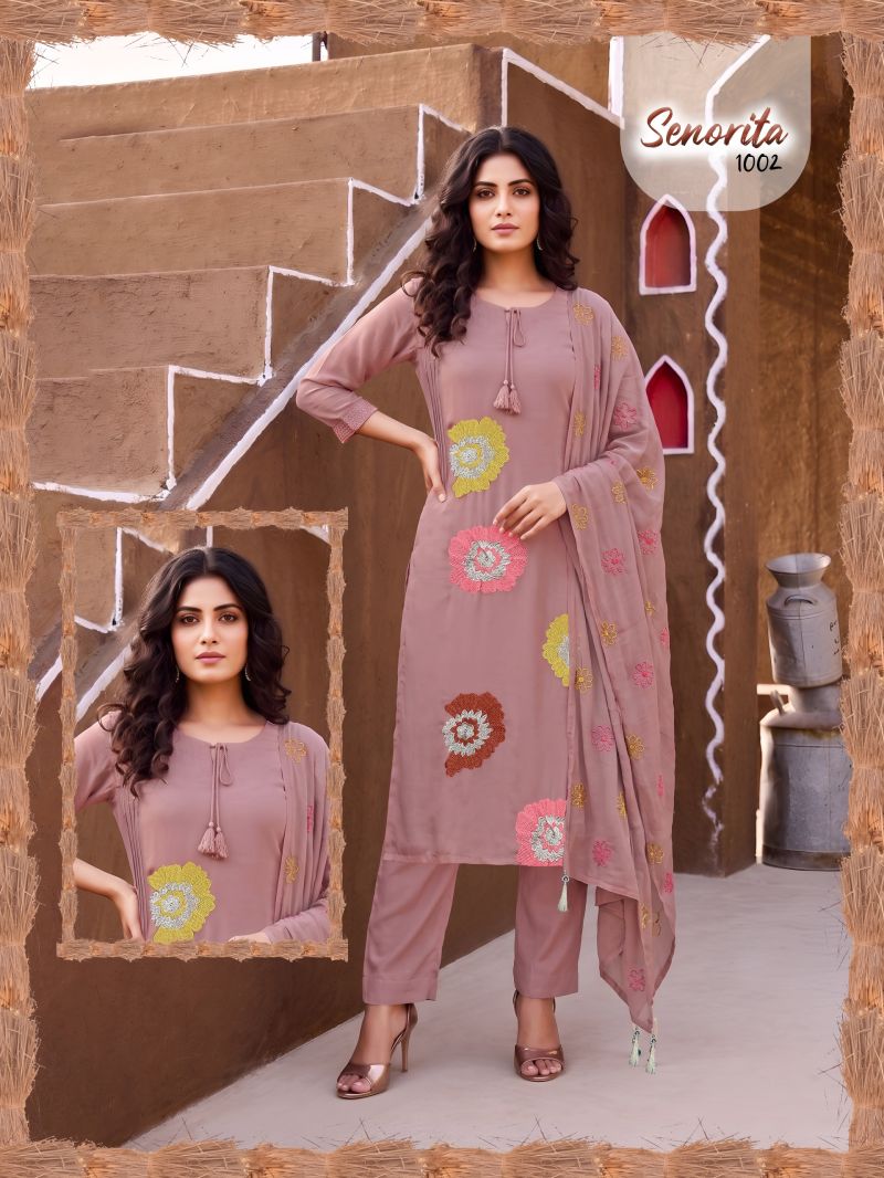 Senorita Vol 2 Mul Chanderi Embroidered Kurti Set Collection — Wholesale Kurtis, Vardan Ethnic wholesale from Surat — Photo 6