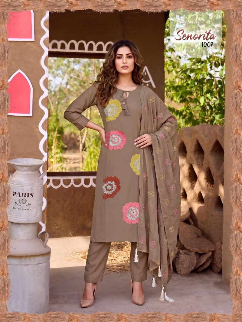 Senorita Vol 2 Mul Chanderi Embroidered Kurti Set Collection — Wholesale Kurtis, Vardan Ethnic wholesale from Surat — Photo 5